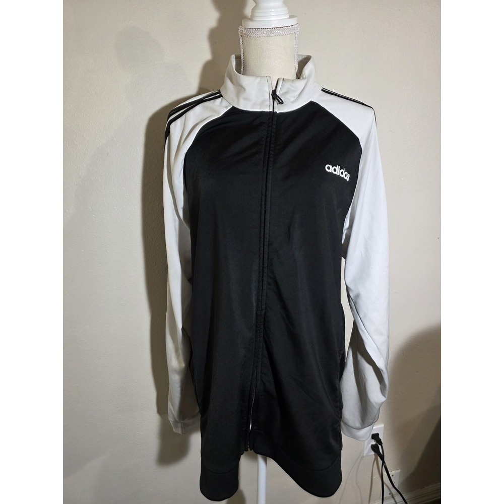 Adidas Track Jacket Black White 3 Stripe Full Zip Women's XL